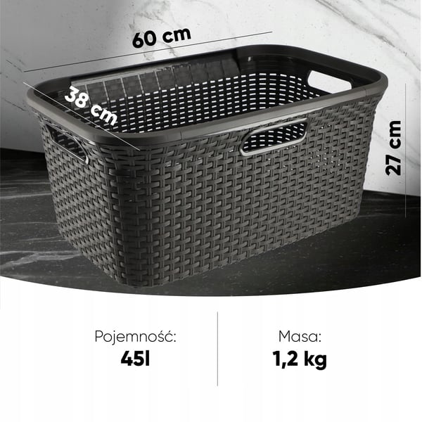 Vasketøjskurv - Sæt 2 stk. 60 + 45 l - Rattanlook - Polypropylen PP - Brun