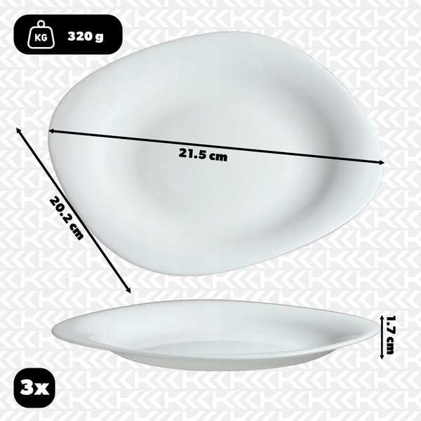 Dessert- og kagetallerkener - Sæt 6 stk - 21 cm - Rund - Glas - Hvid
