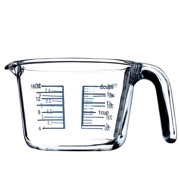 Målekande i glas - Målebæger - 0,5 l - Med måleskala - Til bagning og madlavning