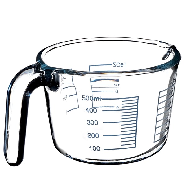 Målekande i glas - Målebæger - 0,5 l - Med måleskala - Til bagning og madlavning