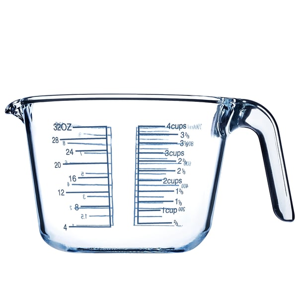 Målekande - Glas målebæger - 1 l (1000 ml) - Med måleskala - Til køkken og bagning