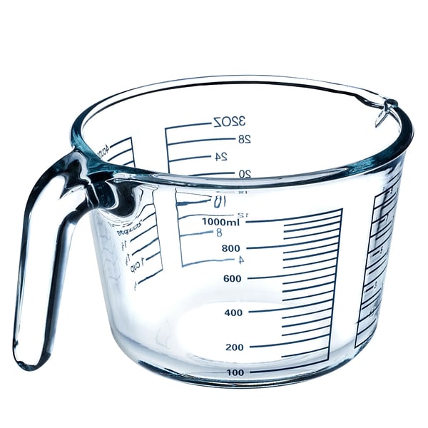 Målekande - Glas målebæger - 1 l (1000 ml) - Med måleskala - Til køkken og bagning