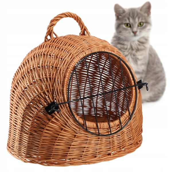 Kæledyrstransportkurv - Kurv - Flettet fiber - 42 cm - Knaplukning - Til kat og lille hund - Brun