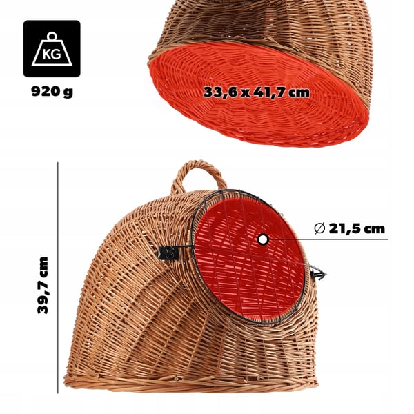 Kæledyrstransportkurv - Kurv - Flettet fiber - 42 cm - Knaplukning - Til kat og lille hund - Brun