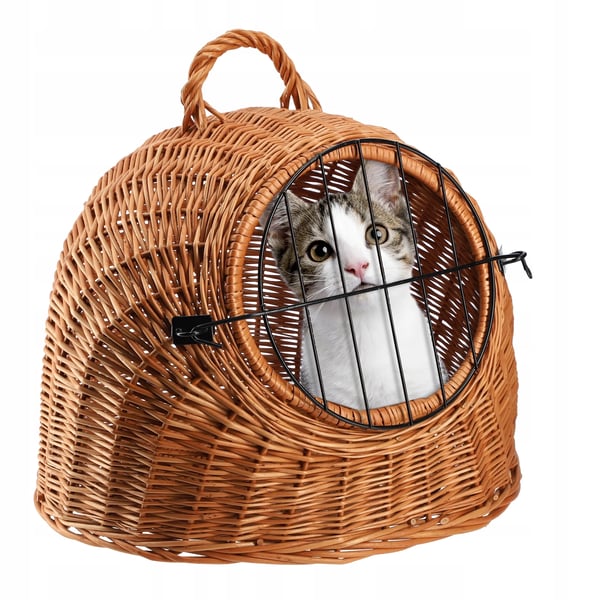Kæledyrstransportkurv - Kurv - Flettet fiber - 42 cm - Knaplukning - Til kat og lille hund - Brun
