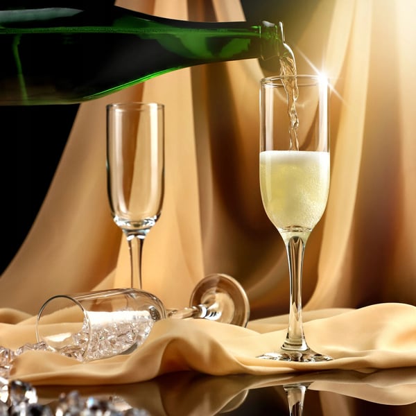 Champagneglas - Prosecco flute - Volumen 210 ml - Sæt med 6 - FCM-godkendt - Fremstillet i Polen