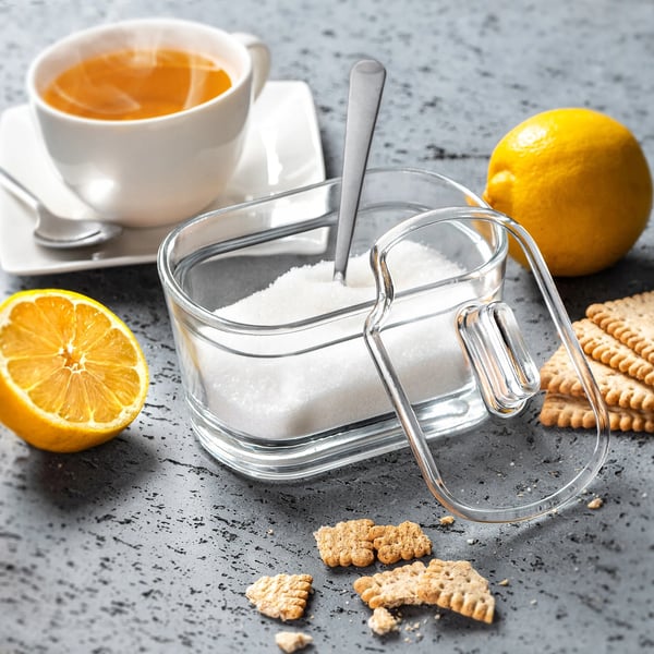 Sukkerkrukke / sukkerdåse i glas - Opbevaringskrukke med låg - Elegant design - Fødevaresikker - CE/EU-certificeret