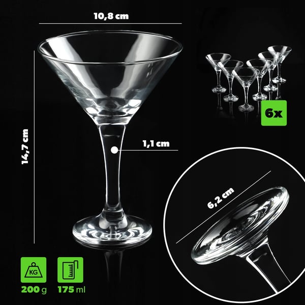 Martiniglas Sæt - Cocktailglas - 175 ml - 6-pak - Glas - Til drinks