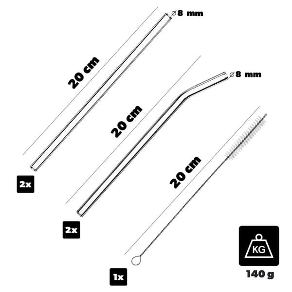 Glas-sugrör - Set - Borosilikatglas - 5-pack