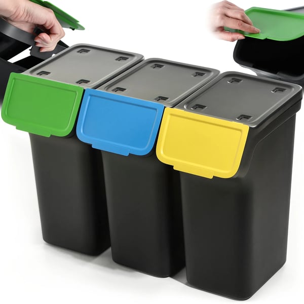 Affaldssorteringsspande - Skraldespand - 25 L - 3-Pak - Til Affaldssortering - Sort