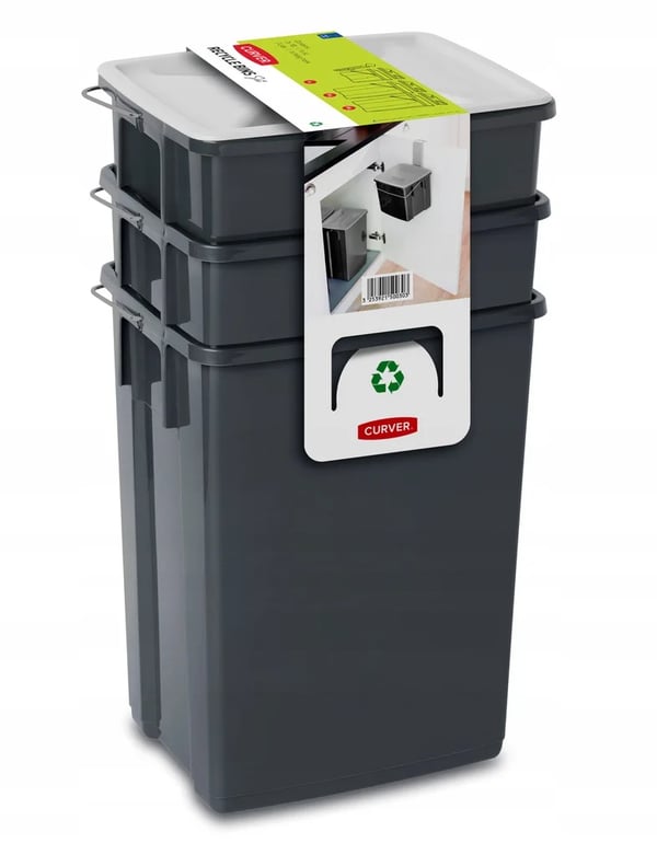 Återvinningskärl - Sopsorteringsset - 2×10 L + 6 L - Set Med 3 Behållare - Kompakt - För Kök