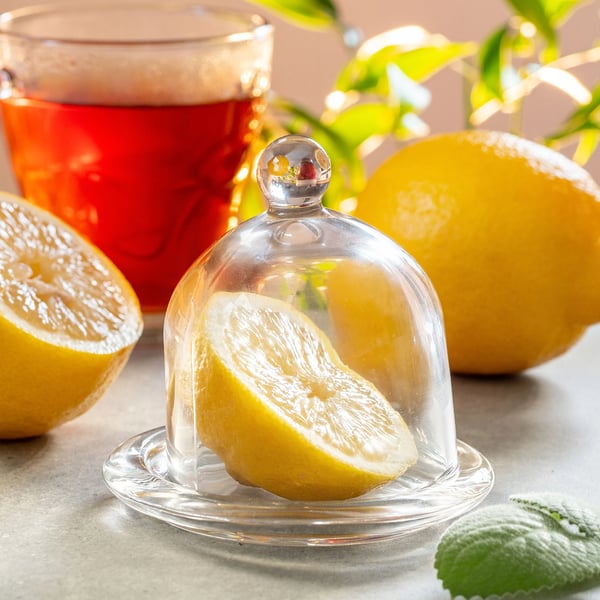 Glasburk 2-pack - Förvaringsbehållare för citron/tomat med lock - Glas - För kylskåp - Rund - Återanvändbar