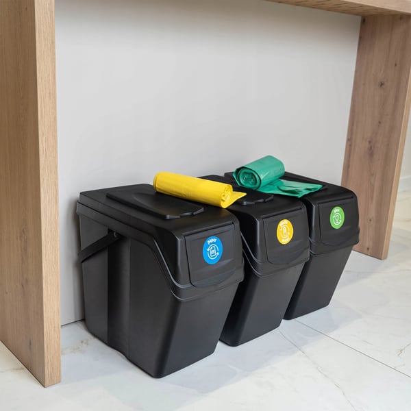 Soptunnor - Set för avfallssortering - 3-pack - 3×25 l
