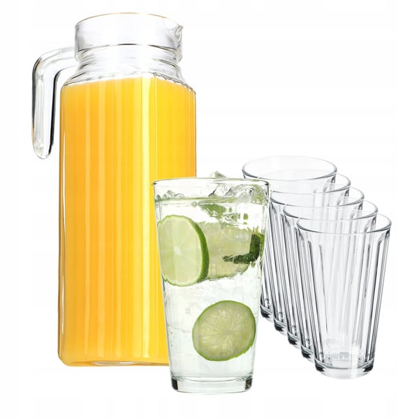 Set med kanna och 6 glas - Serveringsset - Kanna 1,1 l - Glas 360 ml - För vatten och juice - Set i 7 delar