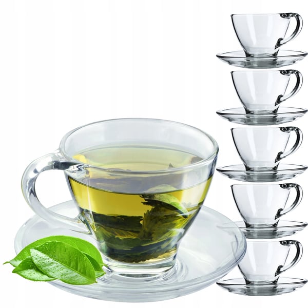 Kaffe- och tekoppar - Set med fat - 200 ml - Glas - 6 delar - FCM-certifierat