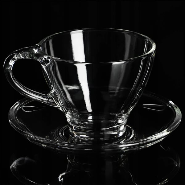 Kaffe- og tekopper - Sæt med underkopper - 200 ml - Glas - 6 dele - FCM-certificeret