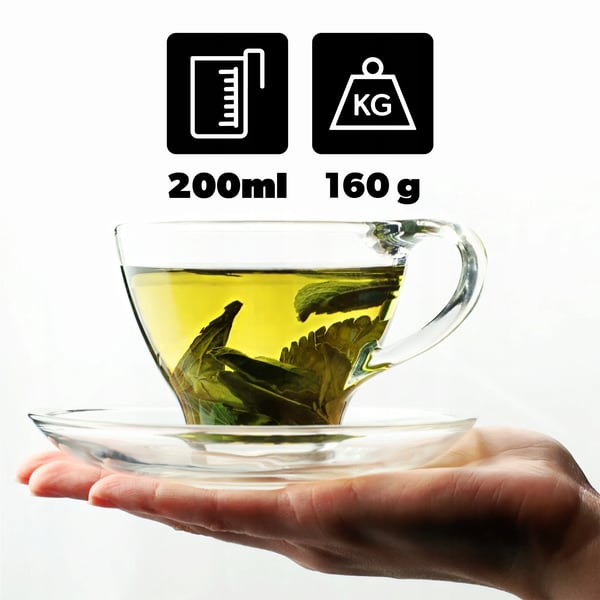 Kaffe- og tekopper - Sæt med underkopper - 200 ml - Glas - 6 dele - FCM-certificeret