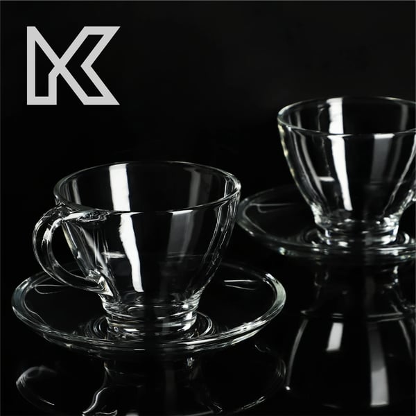Kaffe- og tekopper - Sæt med underkopper - 200 ml - Glas - 6 dele - FCM-certificeret