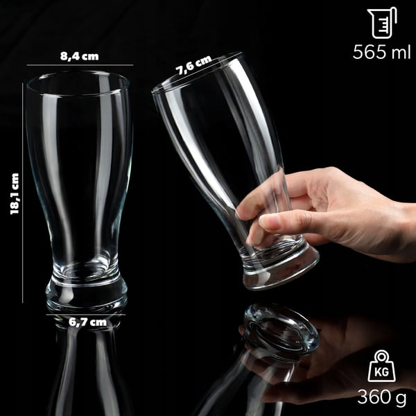 Ølkrus/ølglas - Sæt 6 stk - 565 ml - Glas - Brun