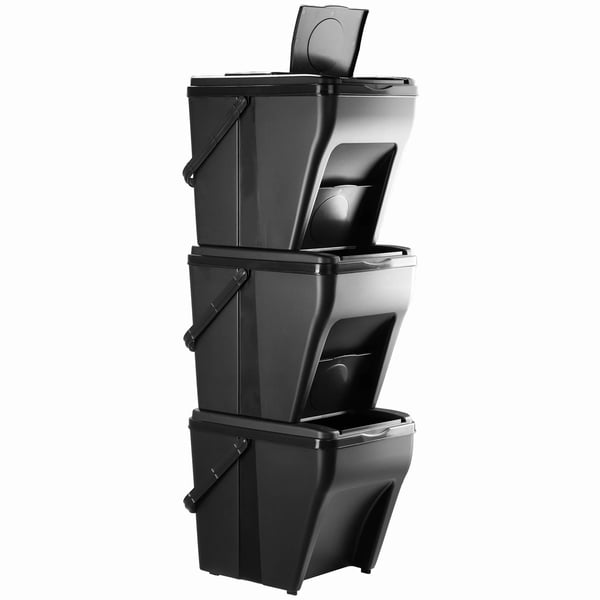 Sopsorteringsset - Soptunnor - 3×25 l - Totalt 75 l - Etiketter Ingår - För Återvinning