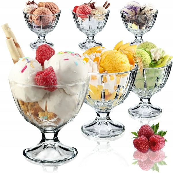 Dessertskåle i glas - 6-pak - 300 ml - Runde - Til is og dessert - Fødevaresikre (FCM)