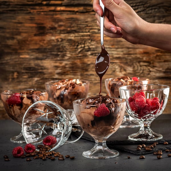 Dessertskåle i glas - 6-pak - 300 ml - Runde - Til is og dessert - Fødevaresikre (FCM)