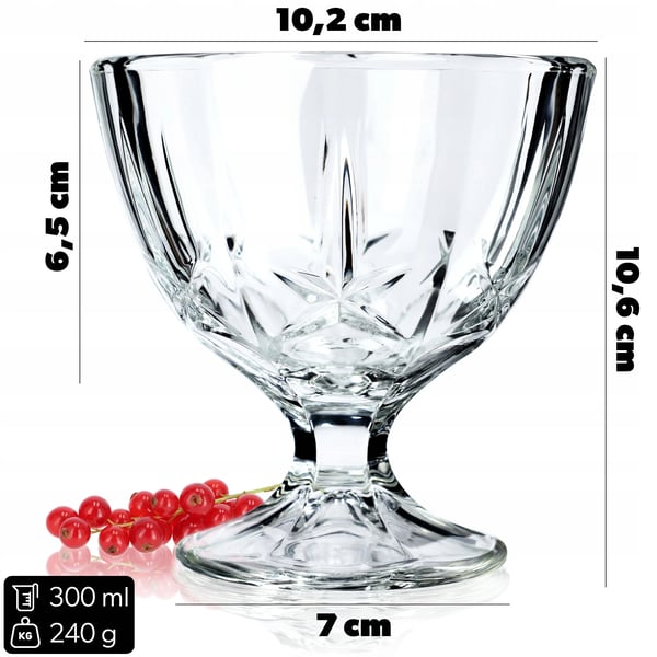Dessertskåle i glas - 6-pak - 300 ml - Runde - Til is og dessert - Fødevaresikre (FCM)