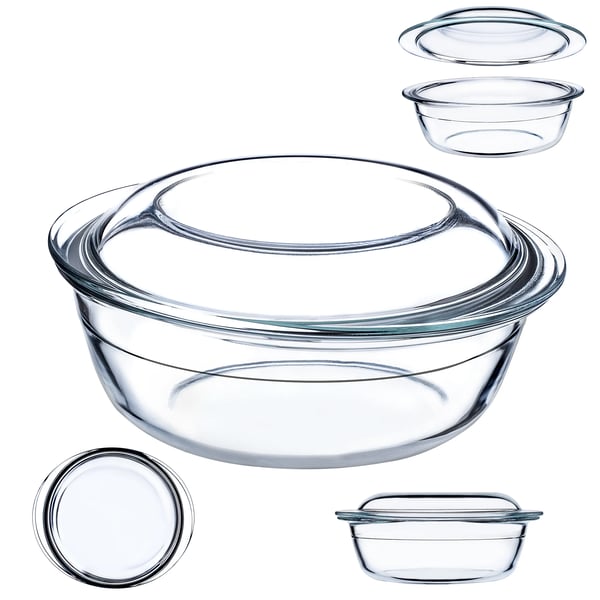 Ovnfast glasfad - Gratinfad - 2,2 l - Rund - Varmebestandig - Med låg - CE/EU