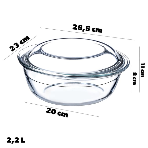 Ovnfast glasfad - Gratinfad - 2,2 l - Rund - Varmebestandig - Med låg - CE/EU