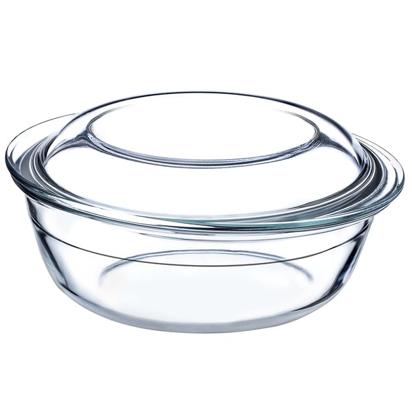 Ovnfast glasfad - Gratinfad - 2,2 l - Rund - Varmebestandig - Med låg - CE/EU