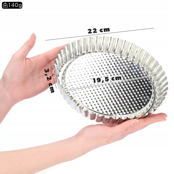 Bageform - Tærte-/Quicheform - Rund 22 cm - Metal - CE/EU-Certificeret