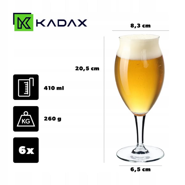 Ølglas - Pokalglas - Sæt 6 stk - 410 ml pr. glas - FCM-godkendt - Fremstillet i Polen