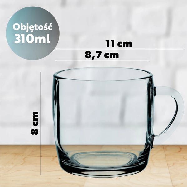 Te- og kaffeglas - Glaskrus med hank - 6 stk - 310 ml - Fødevaregodkendt