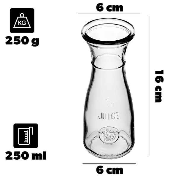 Glaskaraffel - Dekanter - 250 ml - Sæt med 2 stk - Til vand og lemonade - Fødevaresikker