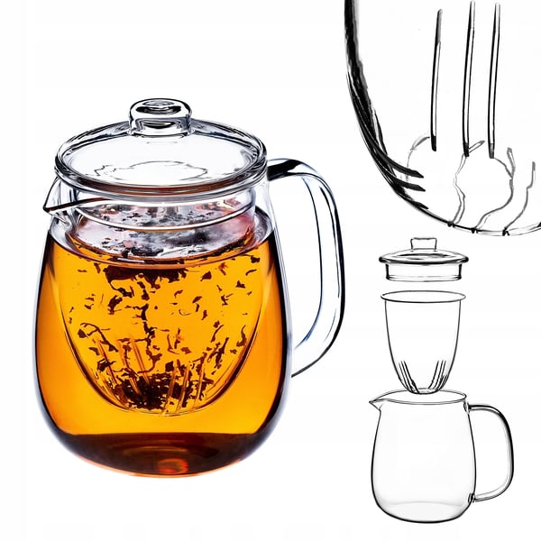 Glastekande - Tekande med si/infuser - 600 ml kapacitet - Til løs te og urtete - Fødevaresikker FCM