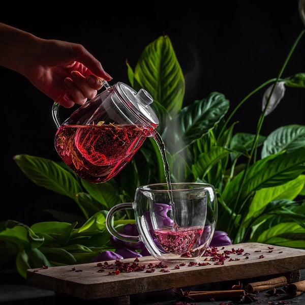 Glastekande - Tekande med si/infuser - 600 ml kapacitet - Til løs te og urtete - Fødevaresikker FCM