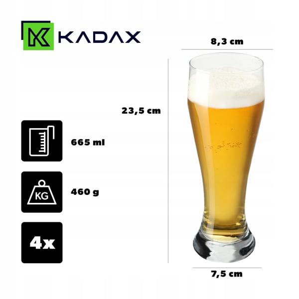 Ølkrus/Ølglas - Sæt af 4 - Kapacitet 665 ml - Glas - FCM-godkendt