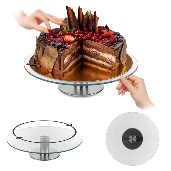 Drejeligt kagefad / drejeskive - Kagefad i glas - Diameter 28 cm - Rund - Fødevaregodkendt