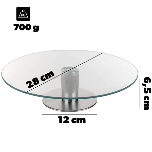 Drejeligt kagefad / drejeskive - Kagefad i glas - Diameter 28 cm - Rund - Fødevaregodkendt