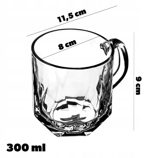 Te- og kaffeglas - Glaskrus - 300 ml - Med Hanker - 6-pak - FCM-certificeret