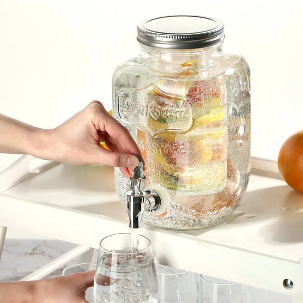Glasbeholder til drikke - 4 l - Til vand, lemonade og juice - Med indsats - Fødevaresikker (FCM)