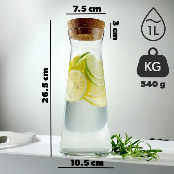 Glaskaraffel - Kande/Karaffel - 1 Liter - Til Vand, Juice, Limonade og Vin - FCM-certificeret