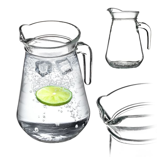 Glaskanna - Vattenkaraff - 1,3 l - Med Handtag - För Vatten, Juice, Lemonad, Kompott - FCM-godkänd