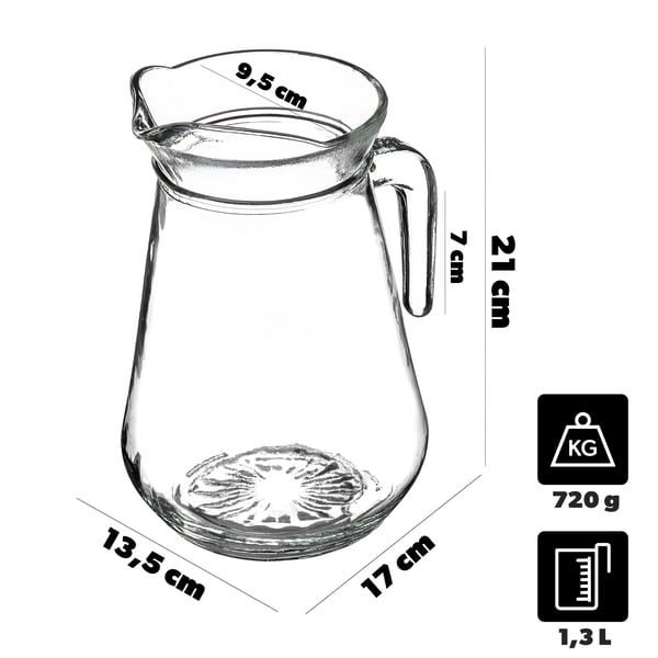Glaskande - Vandkaraffel - 1,3 l - Med Hank - Til Vand, Juice, Lemonade, Kompot - FCM-godkendt