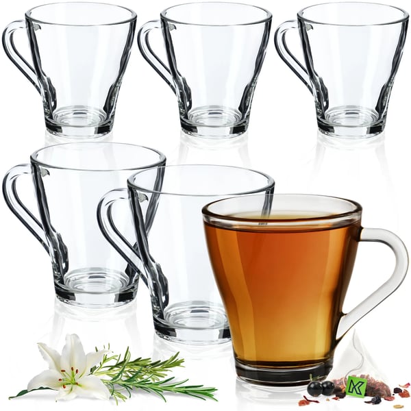 Te- og kaffeglas - Sæt med 6 - 250 ml - Med hank - FCM-certificeret - Fremstillet i Polen