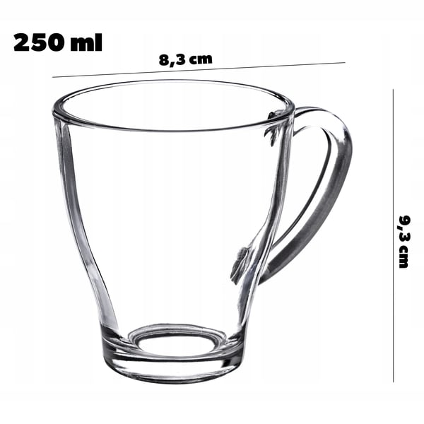 Te- og kaffeglas - Sæt med 6 - 250 ml - Med hank - FCM-certificeret - Fremstillet i Polen