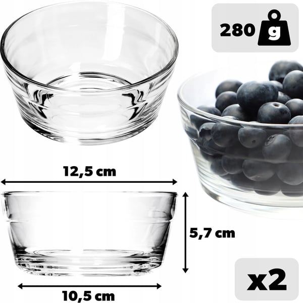 Salatskåle - Glasskåle - 12,5 cm Diameter - Sæt med 2 - Til Snacks & Frugt