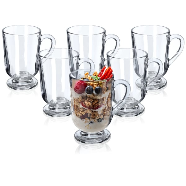 Latte- og teglas - Glaskrus - 6 stk. - 300 ml - Med hank - Til kaffe og te