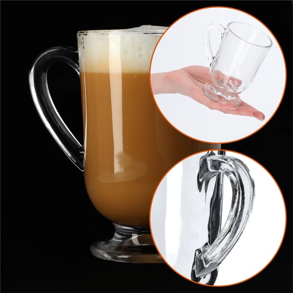 Latte- og teglas - Glaskrus - 6 stk. - 300 ml - Med hank - Til kaffe og te