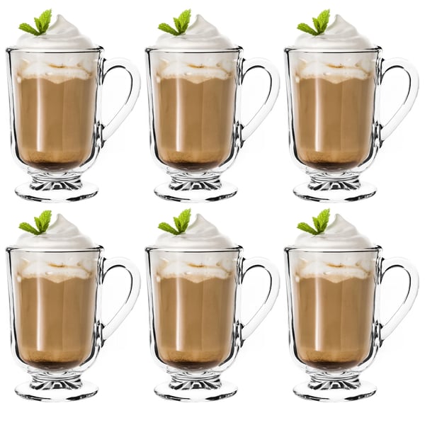 Latte- og teglas - Glaskrus - 6 stk. - 300 ml - Med hank - Til kaffe og te